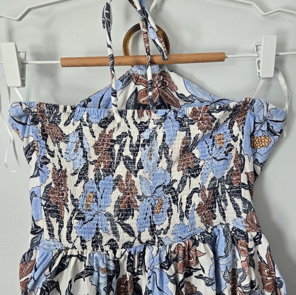 OLD NAVY Floral Halter Neck Blue Brown And White Linen Blend Romper - Picture 10 of 16